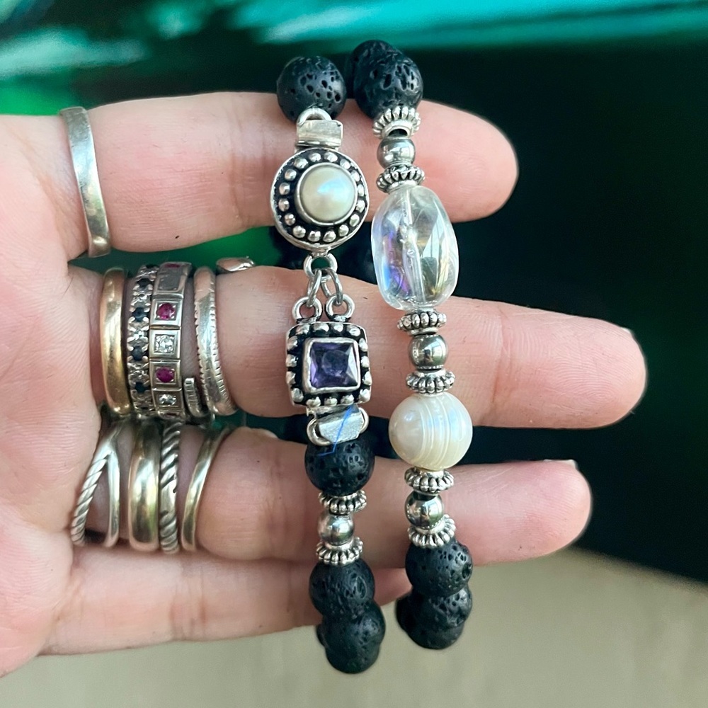 Genuine Gemstones bracelets set amethyst , pearl &  aura crystal + lava rock - Picture 5 of 16